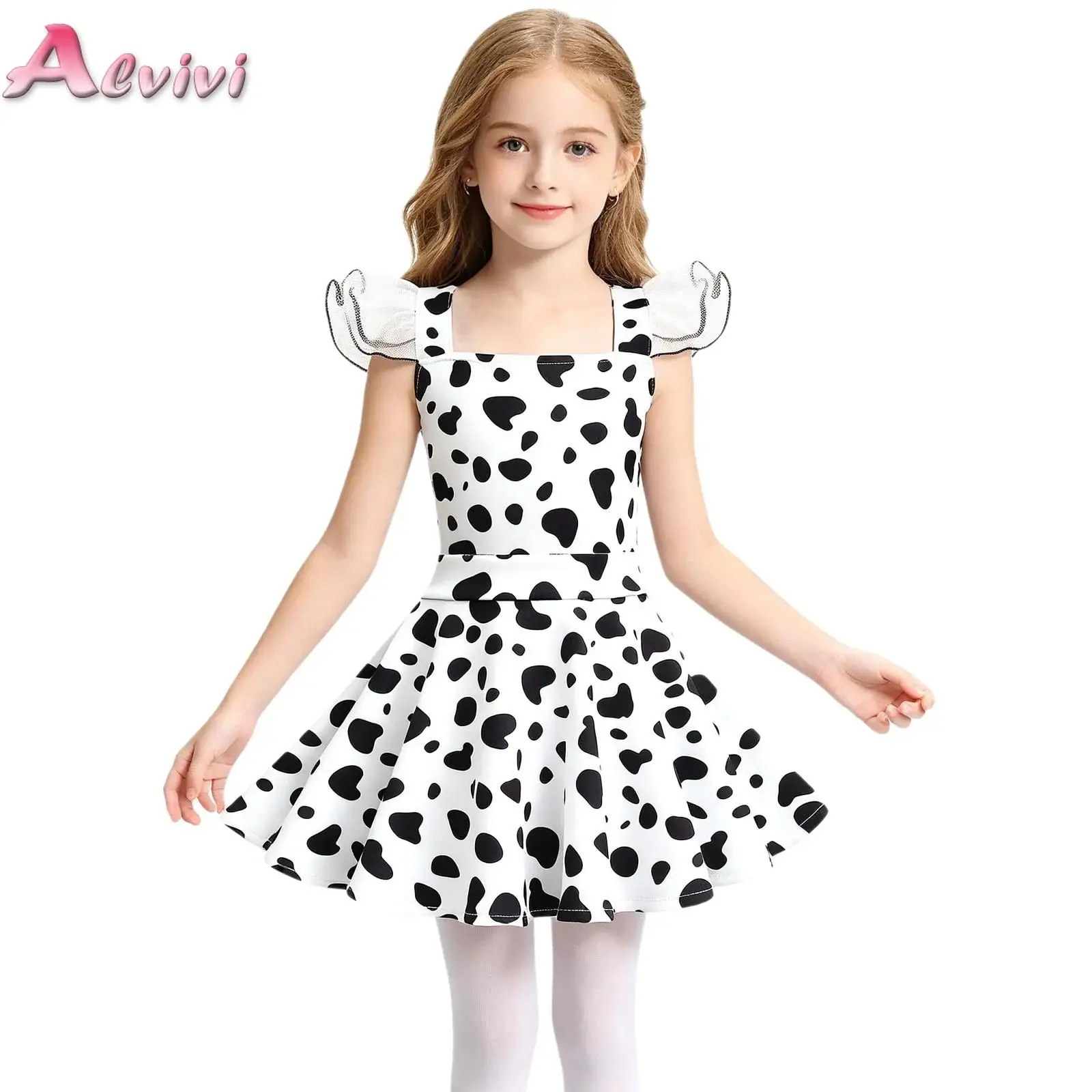 

Girls Character Cosplay Polka Dot Dress Mesh Fly Sleeve A-line Ruffle Dress Halloween Costume Fancy Dress for Performance Theme