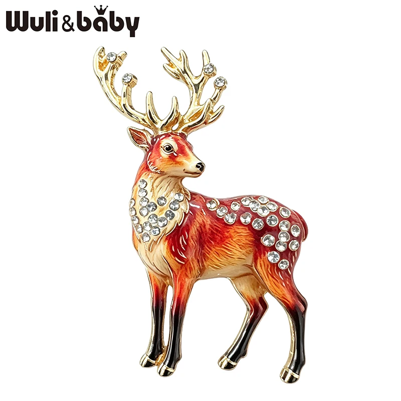 Wuli&baby Robuste Hirsch-Broschen für Damen und Herren, 2-farbig, schöne Geweih-Elch-Tier-Broschen, Weihnachts- und Neujahrsgeschenke