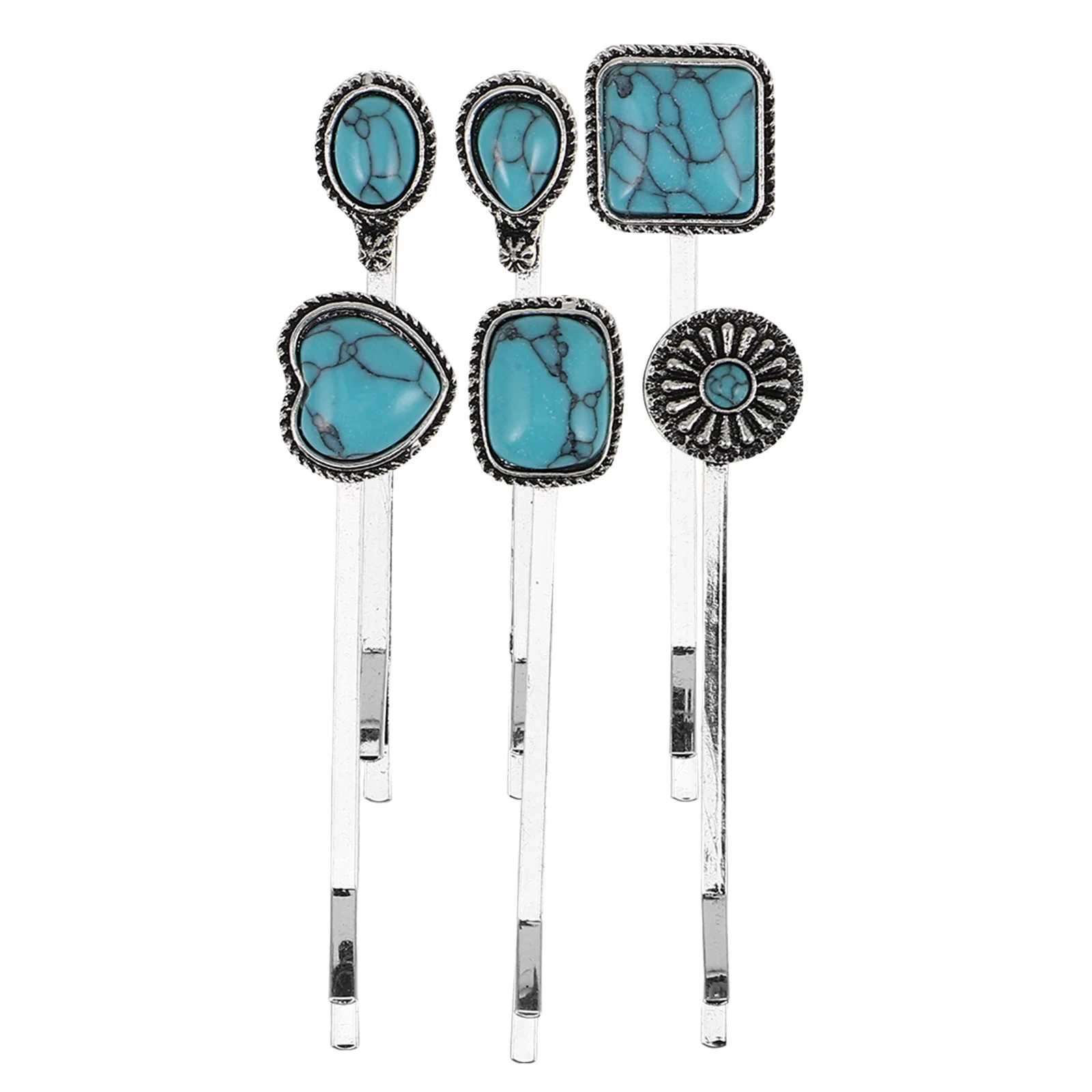 

6Pcs Turquoise Hair Clips Chinese Style Heart Floral Hairpins Trendy Hair Accessories for Women Hanfu Decorations and Stylish
