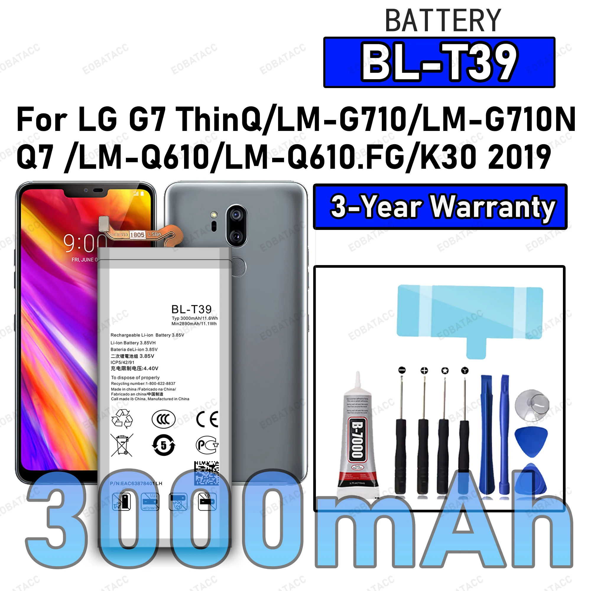 

100% новый высококачественный аккумулятор BL-T39 для LG G7 ThinQ/LM-G710/LM-G710N/Q7/LM-Q610/K30 2019, сменный аккумулятор + бесплатные инструменты