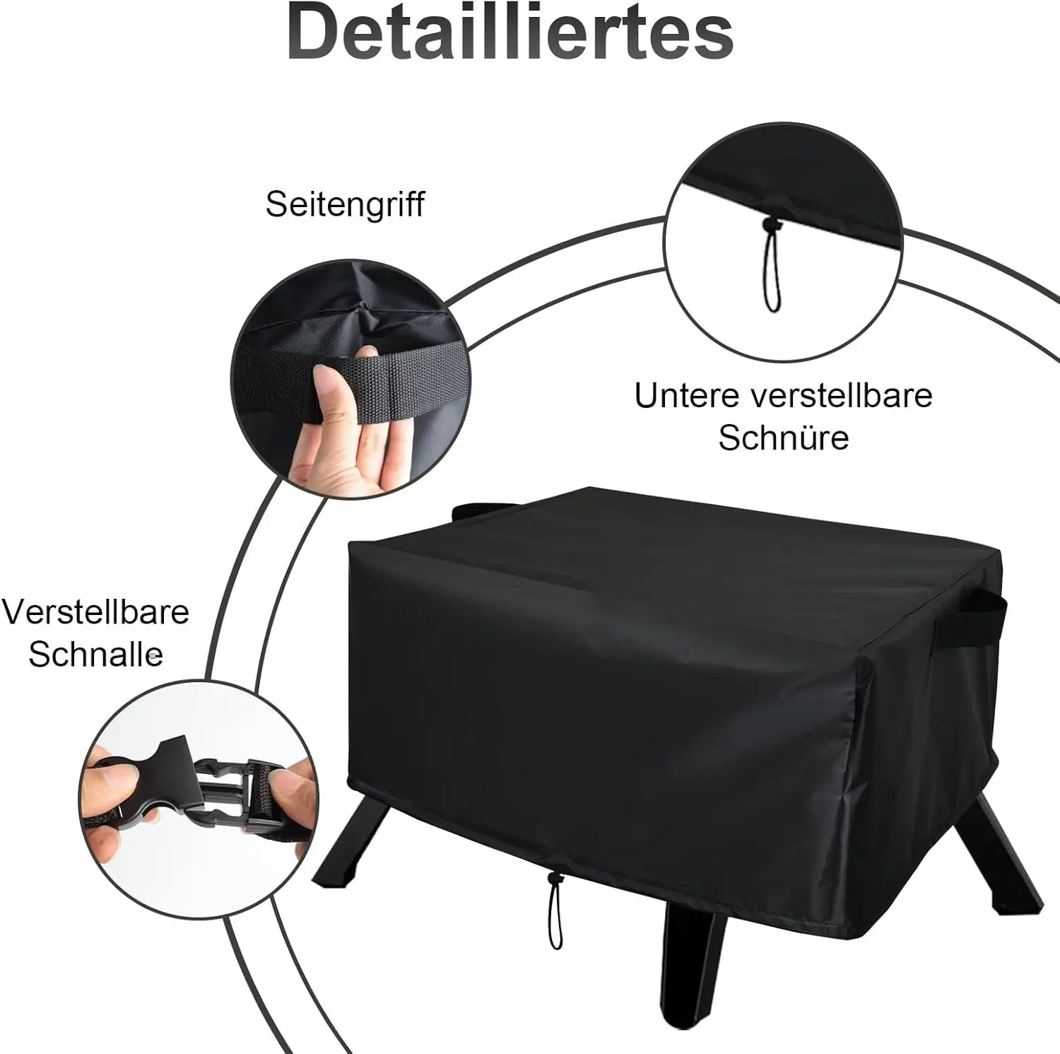 Pizzaofen-Abdeckung aus Oxford-Gewebe für 17-Zoll-Gas-Pizzaofen, Pizzaofen-Aufbewahrungszubehör mit Griff, Schwarz, Dickes Material – Detail 2
