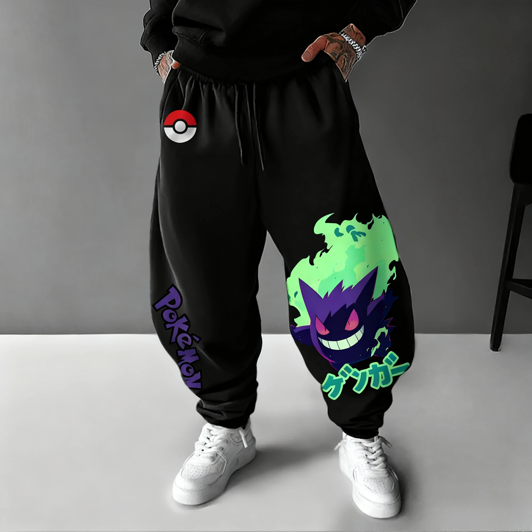 

Мужские брюки с принтом Pokémon Anime Gengar, большие размеры, новые повседневные свободные и универсальные хлопковые брюки в стиле Харадзюку