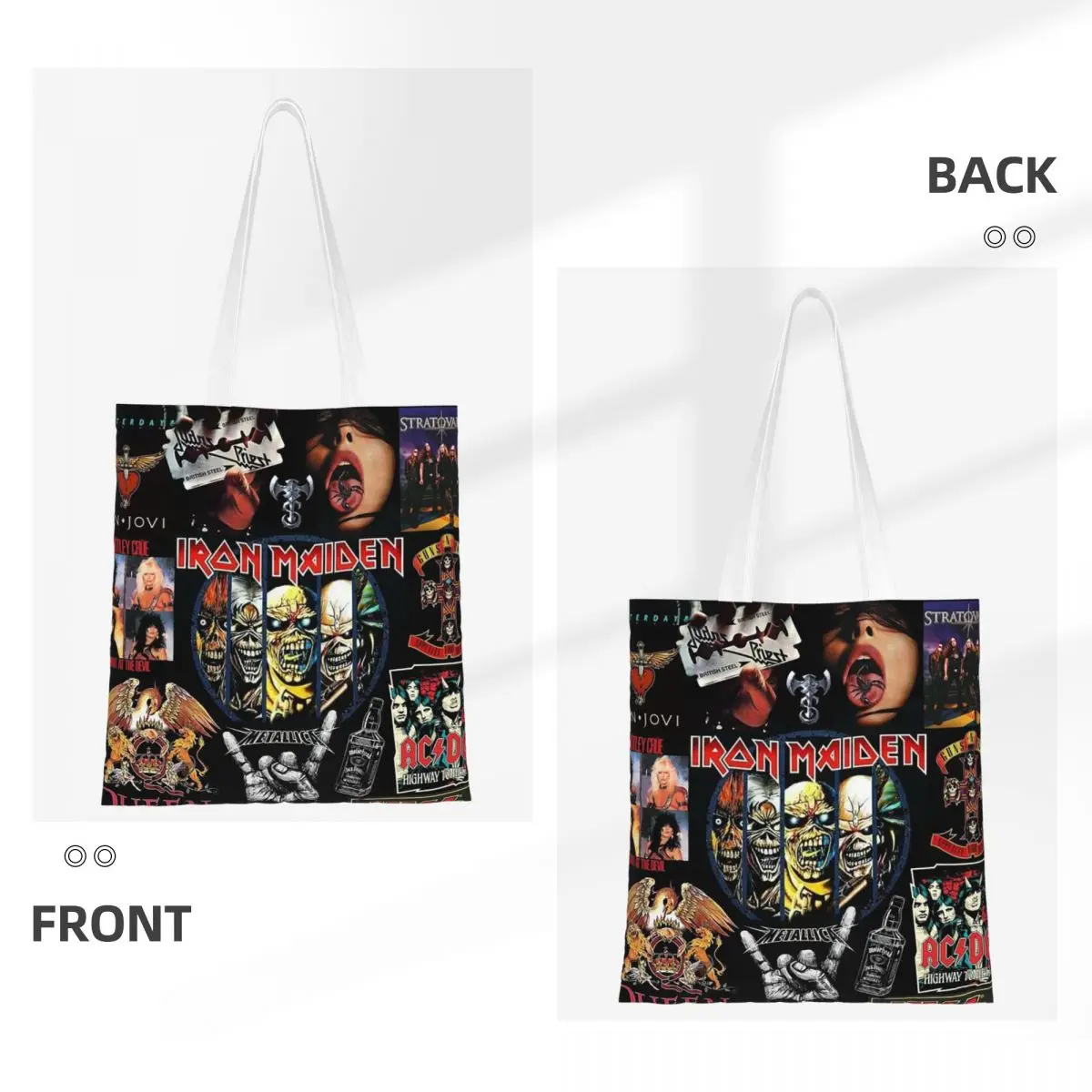 Tas Belanja AC DC Heavy Metal Tas Kanvas Wanita Tas Tote Tas Tangan Travel Bahu Anak Perempuan Yang Dapat Digunakan Kembali