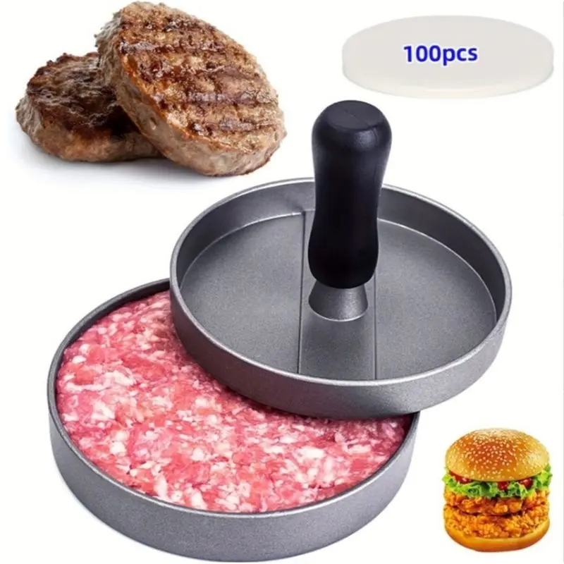 ABVG-Stainless Steel Burger Press Non-Stick Burger Meat Maker 100 Patty Papers Ideal For Homemade Burgers