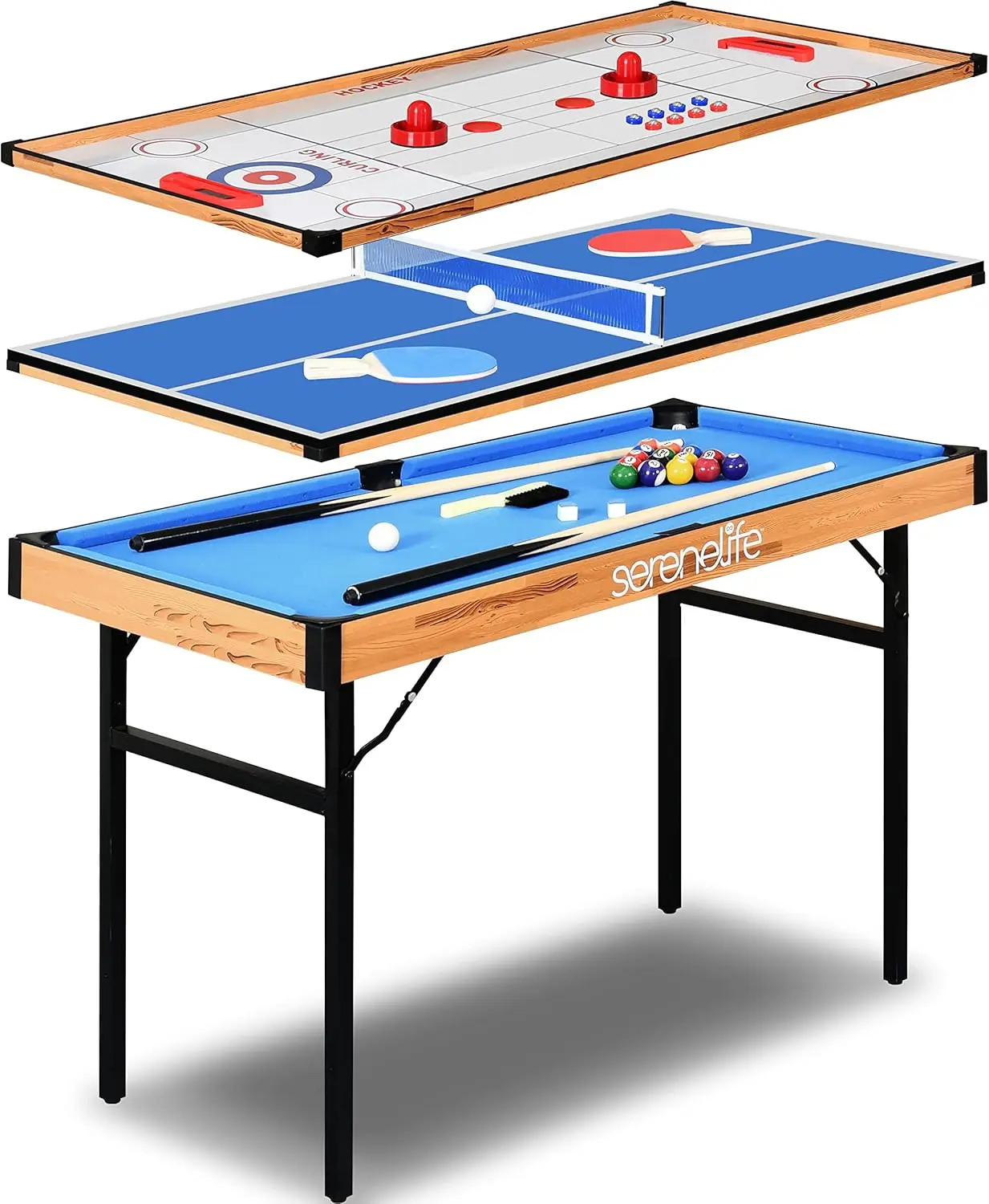 

4 in 1 Multi Game Table, 4’x2’ Folding Portable Sports Arcade Games with Accessories, Ping Pong, Air Hockey, Pool Bil