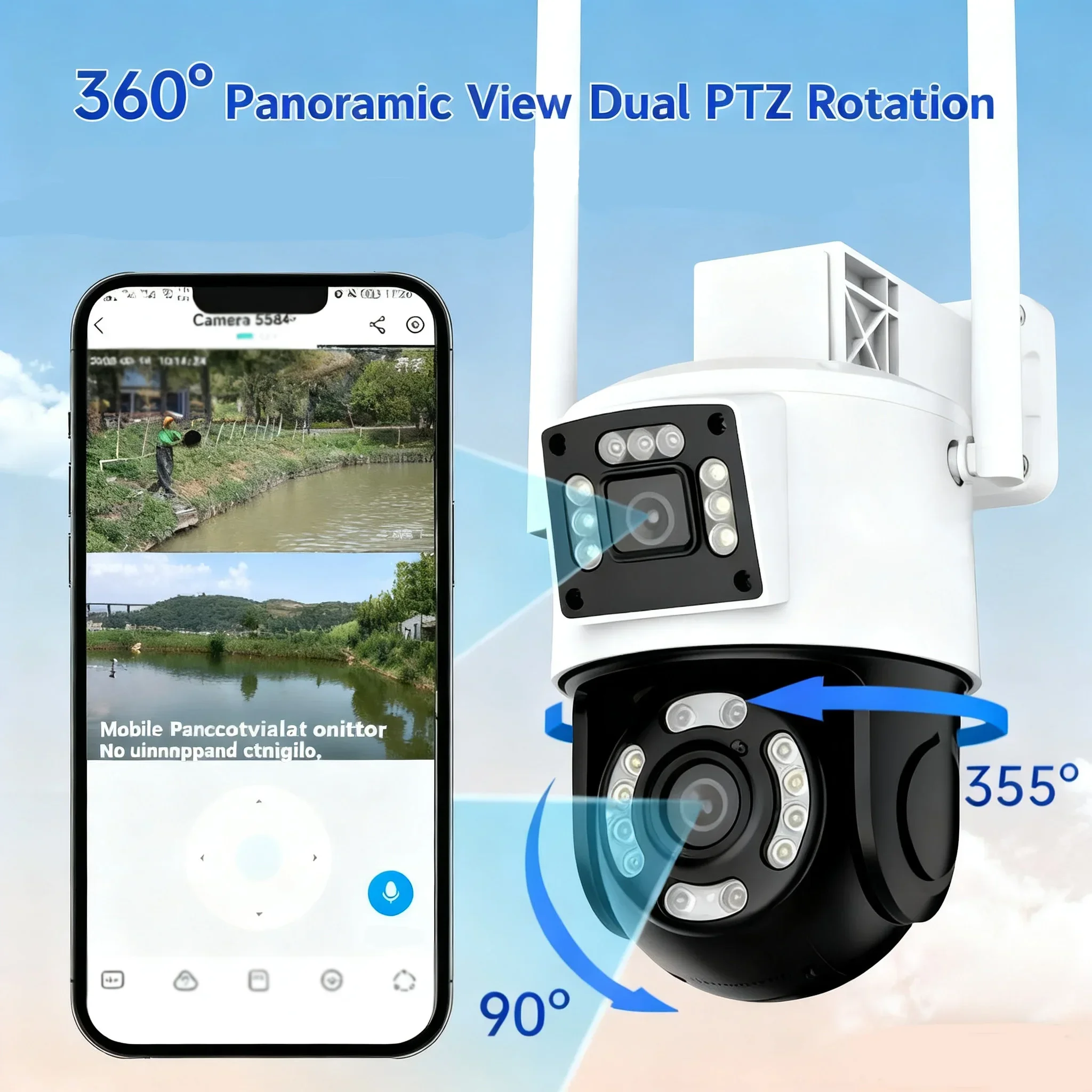 Telecamera Wi-Fi 1-4 pezzi con 360 °   Visualizzazione panoramica, tracciamento del movimento Capacità di visione notturna Rilevamento AI gratuito e cloud