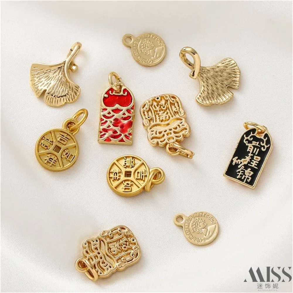 

14K Color Beauty Head Has Bright Future Making Fortune Getting Lucky Hang Tag Gold Ruyi Maple Leaf Pendant DIY Jewelry Accessori