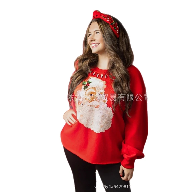 Sweat-shirt à col rond à paillettes de noël, pull décontracté pour femmes et adolescents, tenue de fête de vacances confortable et festive, cadeau pour elle