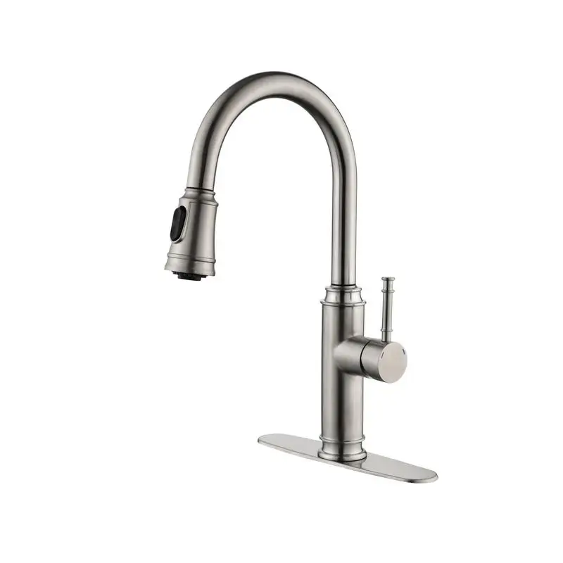 

Single Handle High Arc Kitchen Faucet, Stainless Steel Pull Down Sprayer, Single Level Sink Faucet