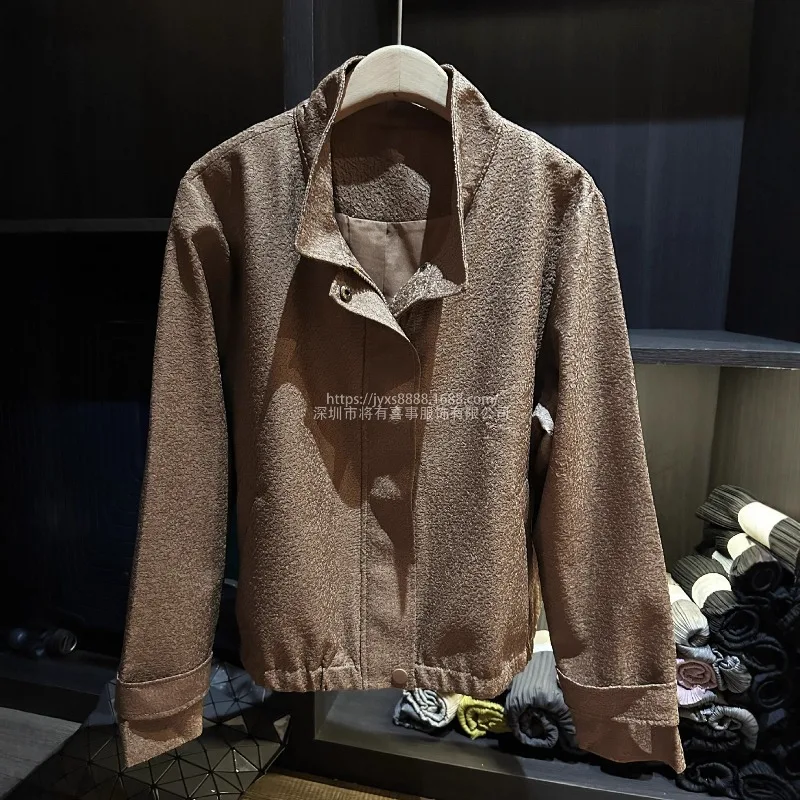 

Miyake Pleated Temperament Short Jacket Female 2025 Fall New Korean Fashion Solid Color Lapel Loose Long-sleeved Jacket