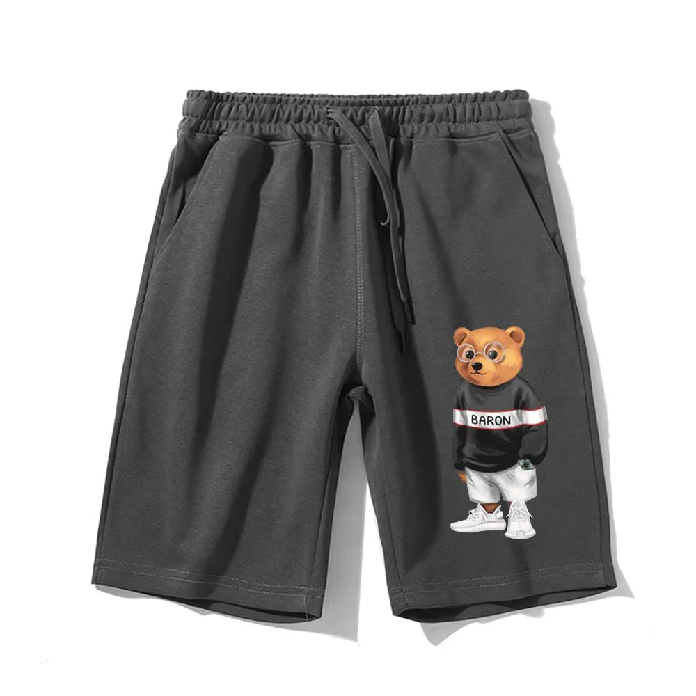 

Новые летние мужские шорты, хлопковые брюки с принтом медведя, брюки с пятью точками, женские дышащие брюки для тренировок, бега, одежда Y2k, пляжные шорты для спортзала