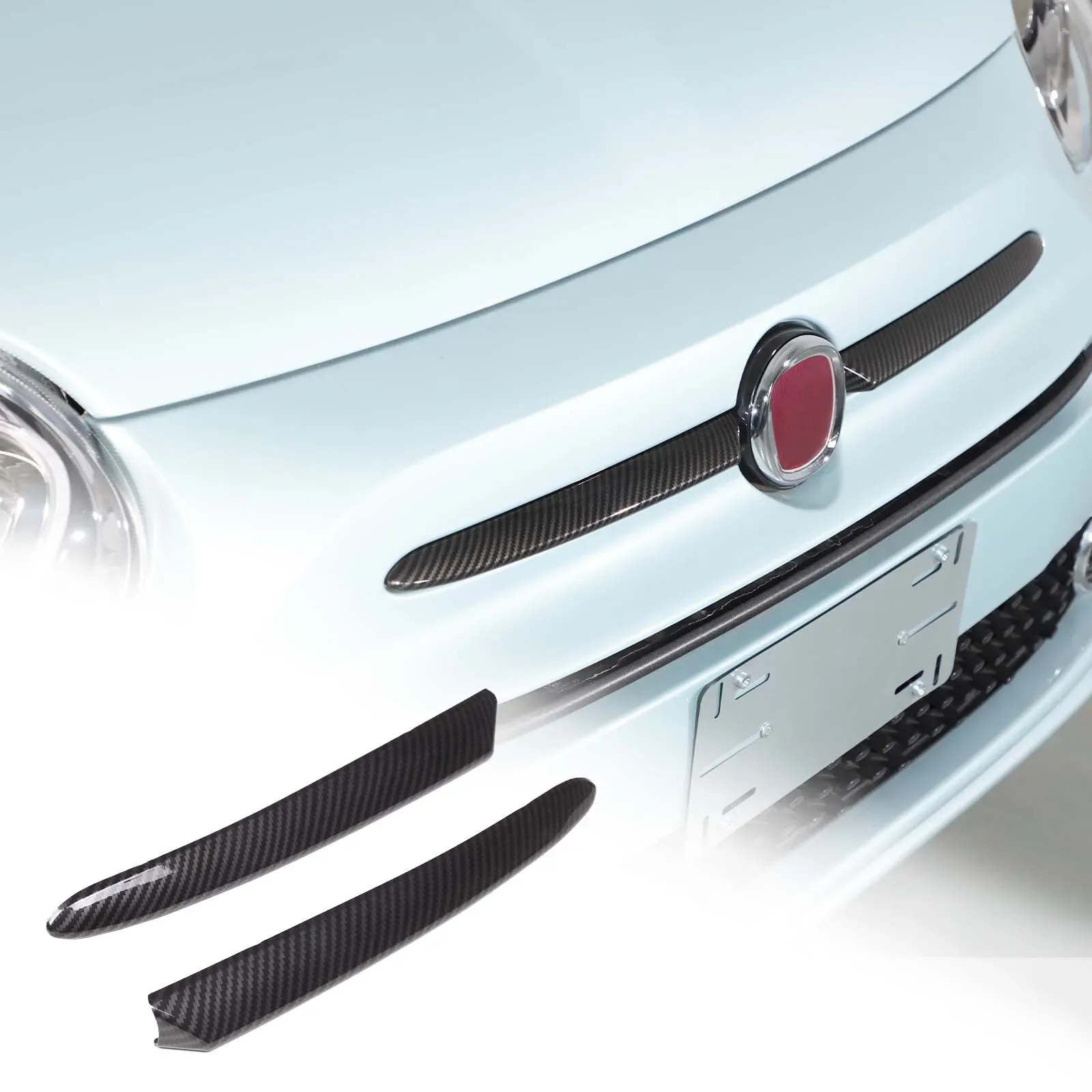 For Fiat 500 2016-2024 Car Front Emblems Decorative Stripes On Both Sides Cover Trim ABS Carbon Fiber Exterior Accessories