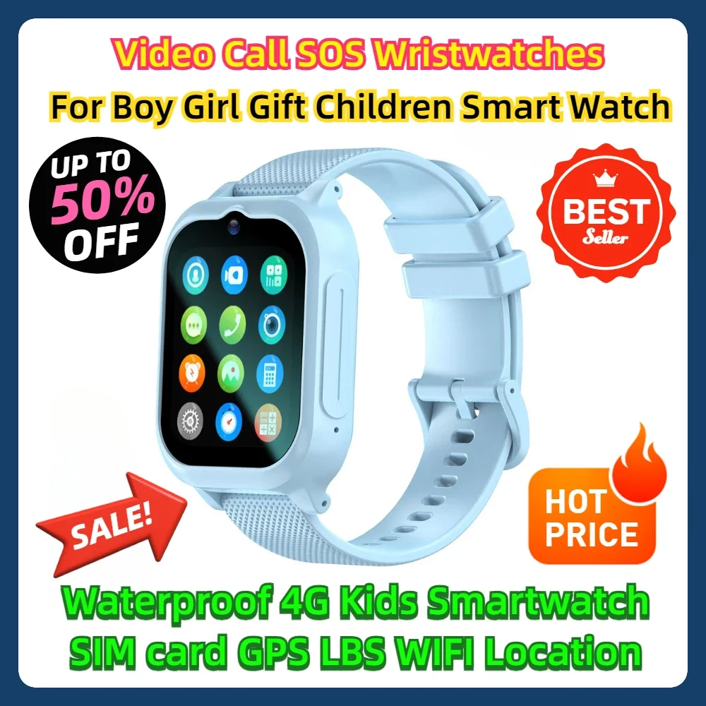 Video Call SOS Wristwatches For Boy Girl Gift Children Smart Watch Waterproof 4G Kids Smartwatch SIM card GPS LBS WIFI Location