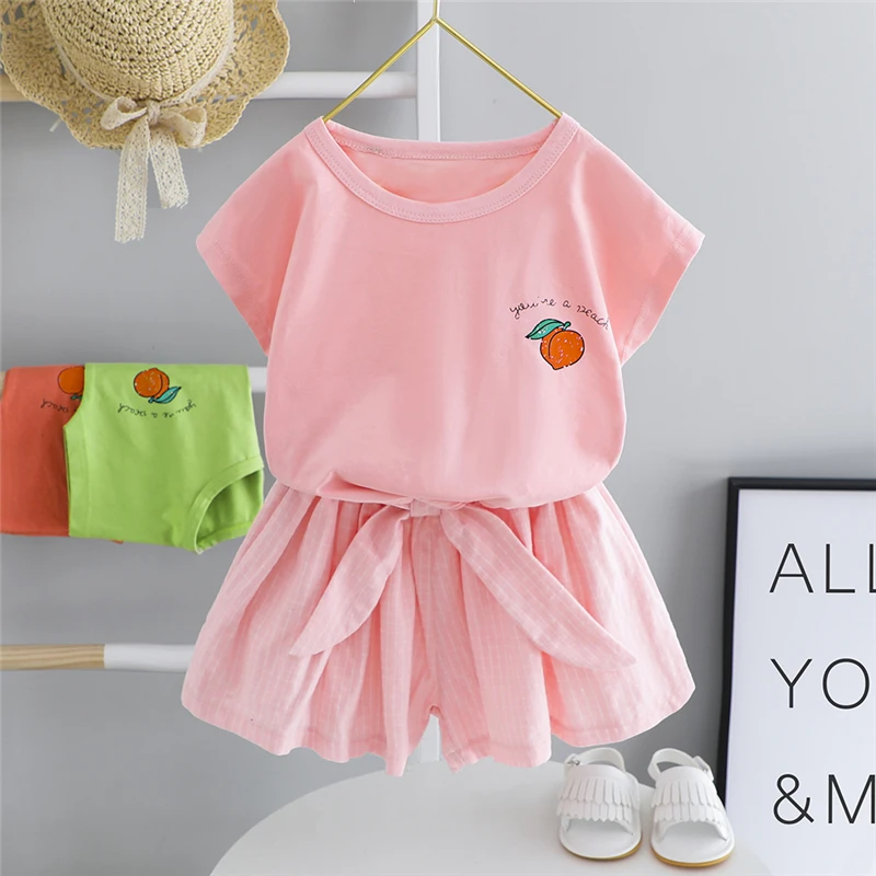 

Children Summer Outfits Baby Girls Clothing Sets Toddler Infant Short Sleeve Cotton T Shirt Shorts Kids 2 Pieces Casual Clothes