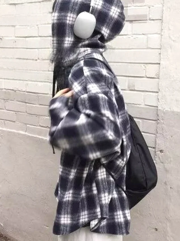 

American Sle Plaid irt Men's Loose Long Sve Hooded Flannel Outerwear Lazy Drapey Hoodie Patterned Button up Top