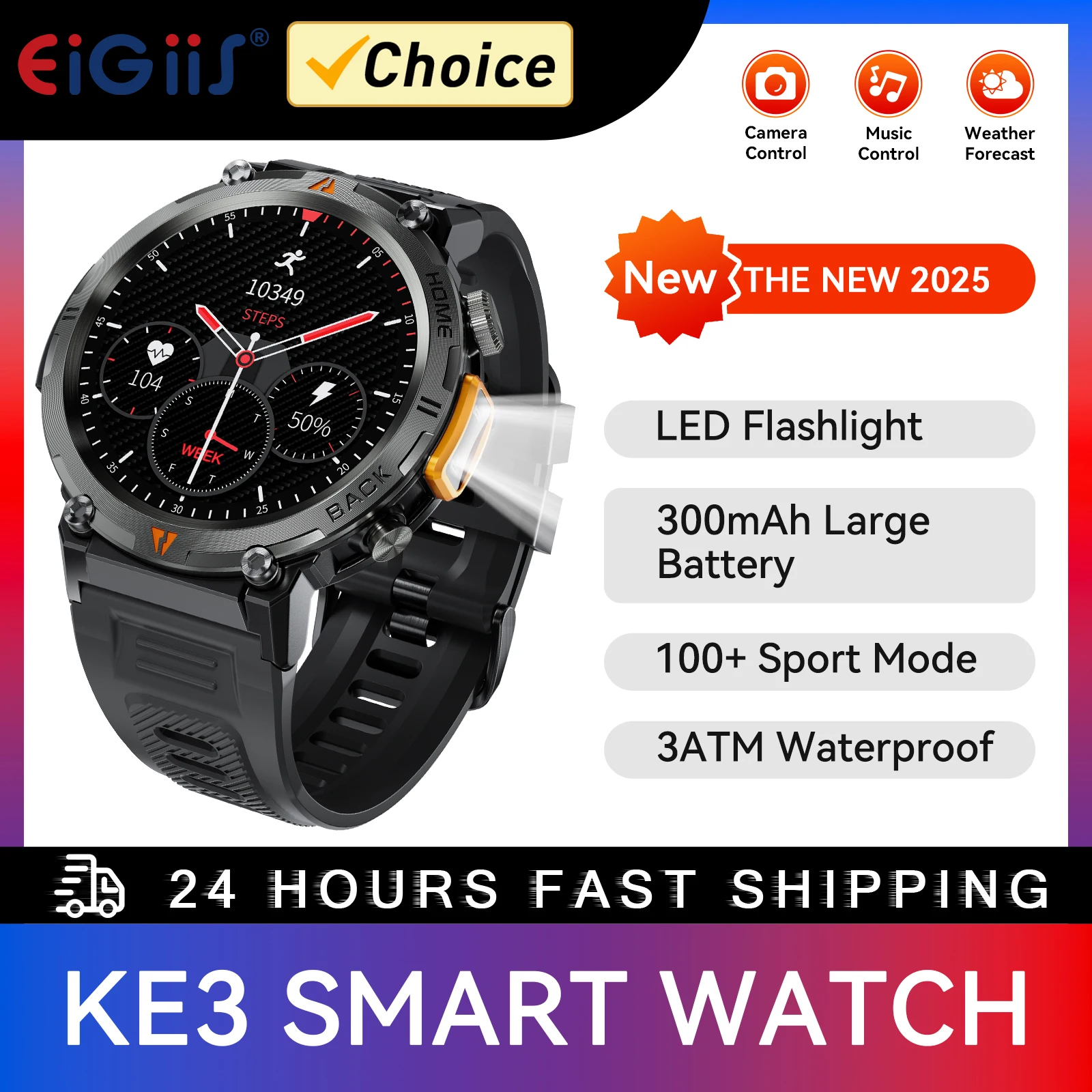 EIGIIS 2024 Smart Watch Men Health Monitor Waterproof Multi Sport Mode Bluetooth Calls Full Touch Screen With Flashlight For And