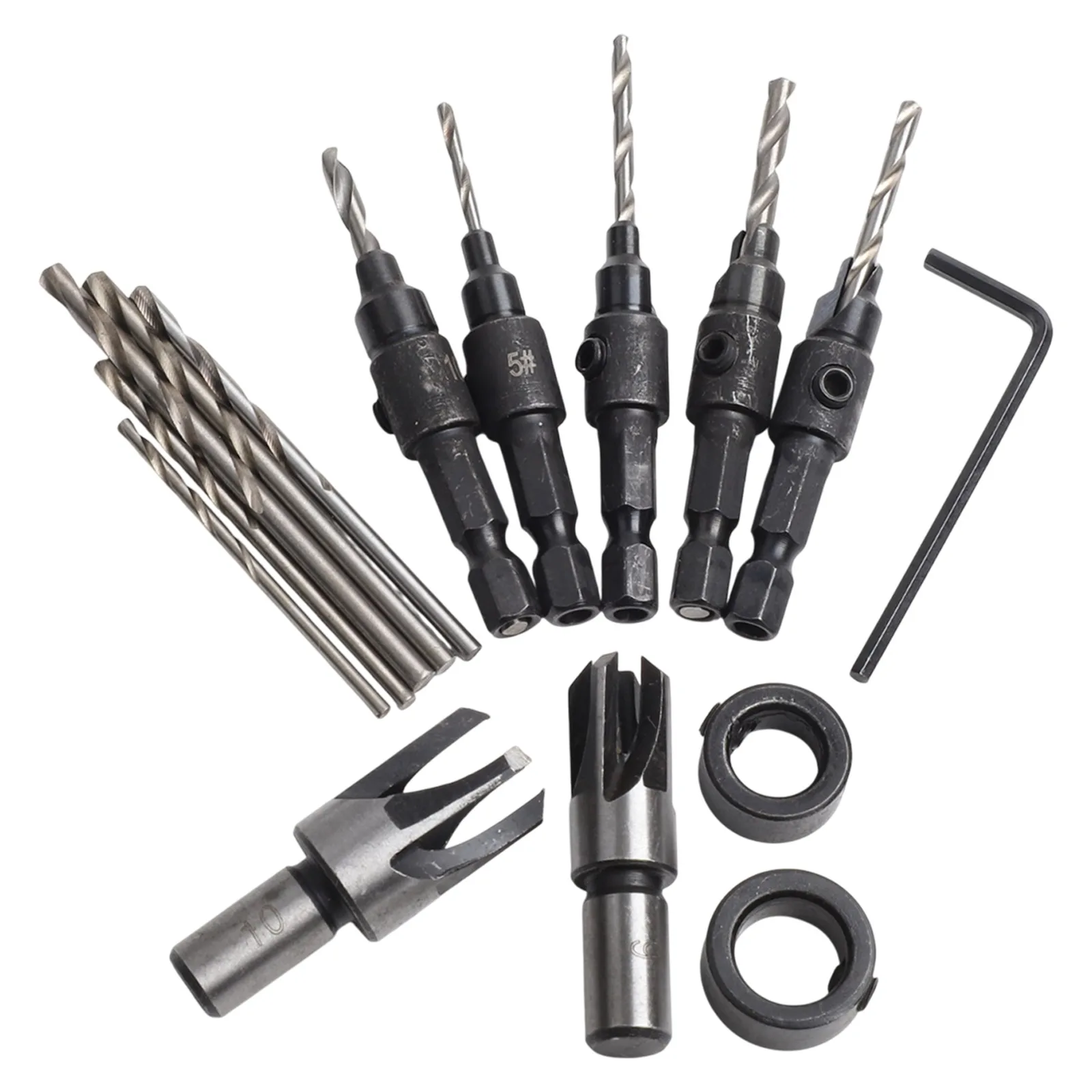 15pcs Wood Countersink Drill Bit With Drill Bit Limit Ring Wood Drill Ajustable Positioner Hole Guide Woodwork Tool