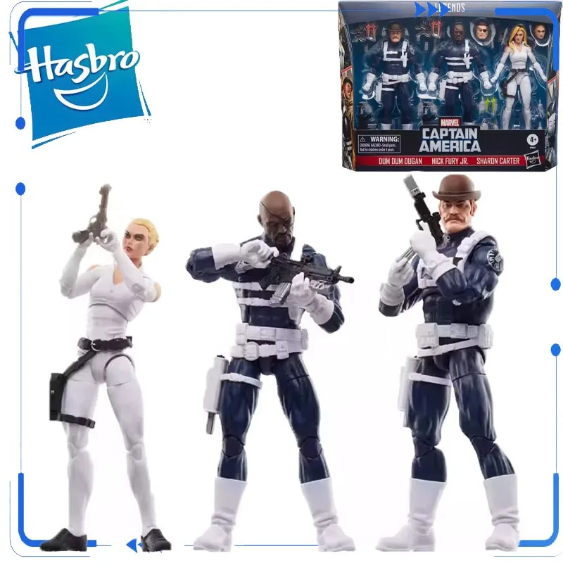 Genuine Hasbro Marvel Legends S.H.I.E.L.D. Paquete de 3 Figuras de Acción de Nick Fury, Sharon Carter y Timothy "Dum Dum" Dugan, Modelo de Juguete Coleccionable