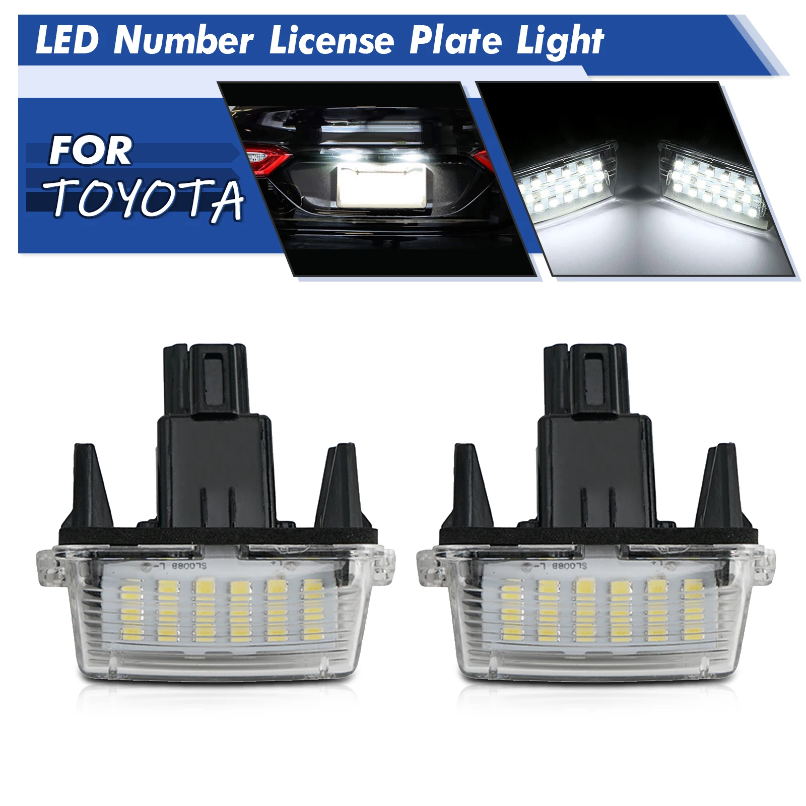 

2pcs LED License Number Plate Light For Toyota Camry Corolla Prius Yaris Highland Avalon Auris Vios Esquire EZ Noah Proace 6000K