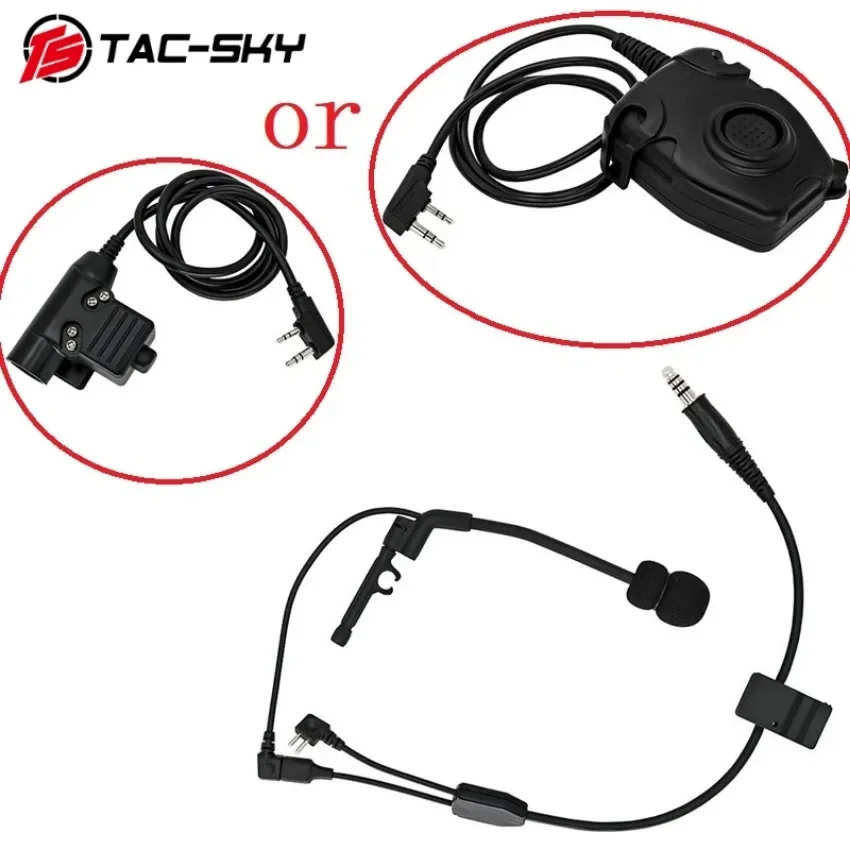 TAC-SKY outdoor jacht tactische headset Y-kabelset adapter Compatibel met U94 PTT voor Peltor PTT en COMTAC microfoon