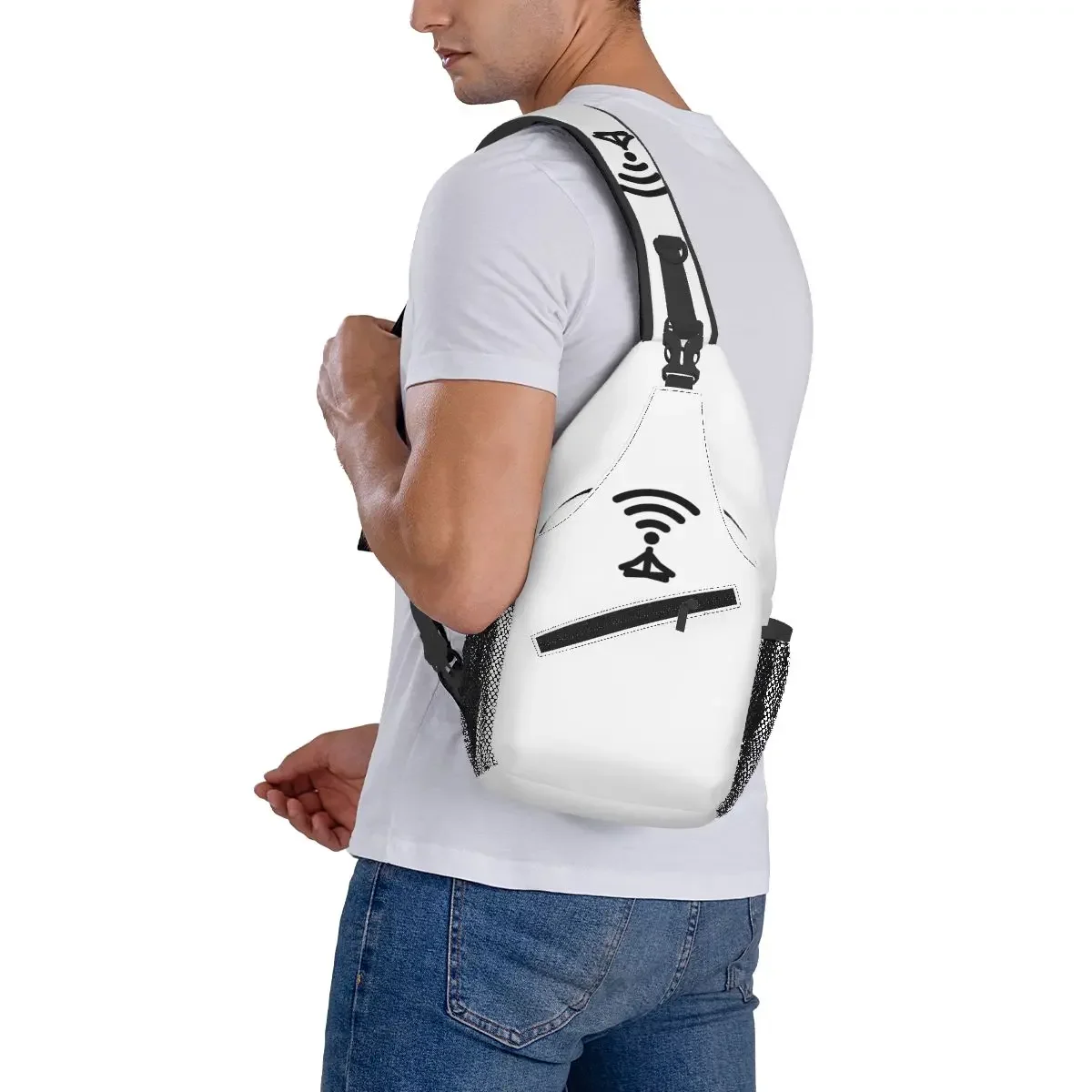 Meditate Wifi Icon Chest Bag Men Sling Crossbody Backpack Chest Bag Travel Hiking Daypack Shoulder Bag