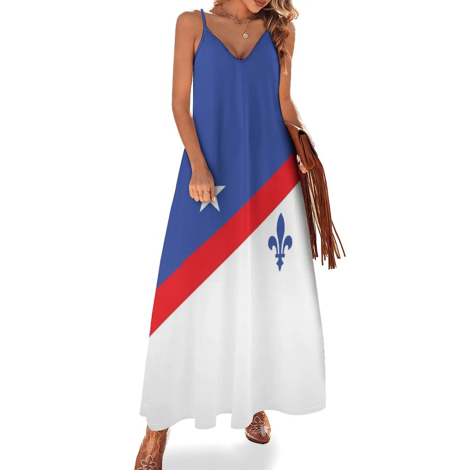 

Franco-American Flag or French-American Flag USA francophones Fren in United States Nouvelle-France Flag Red wh Sleeveless Dress