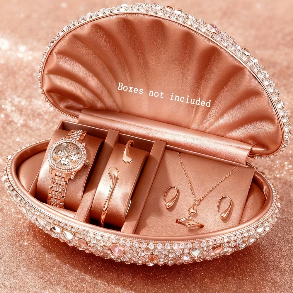 

Элегантные женские кварцевые наручные часы со стразами, 6 шт., с круглым циферблатом, минималистичный комплект ювелирных изделий, Reloj Mujer (без коробки)