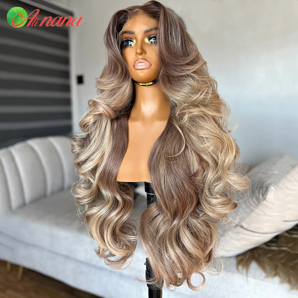 

Ombre Ash Blonde Color 13x4 13x6 Transparent Lace Frontal Wig Body Wave Pre-Plucked Highlights Remy Human Hair Wig For Women