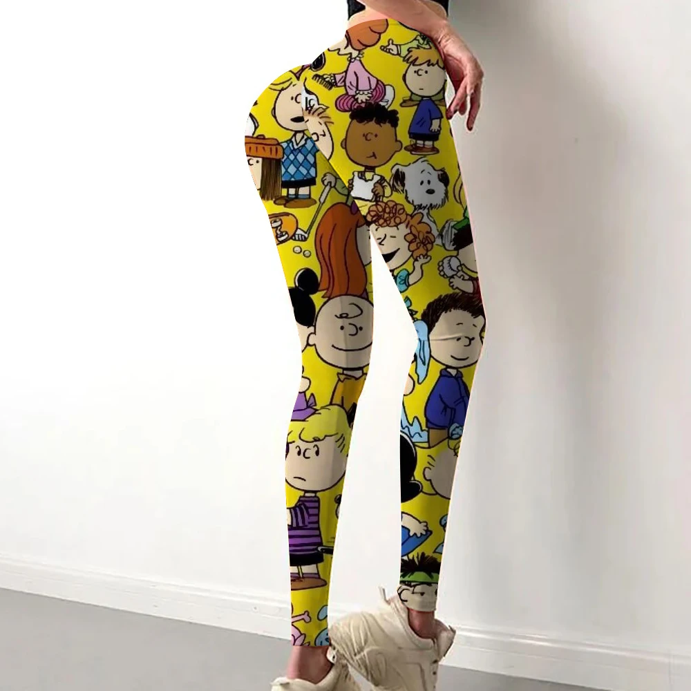 Pantaloni da yoga fitness elastici a vita alta con stampa Snoopy da donna di vendita calda primaverile ed estiva