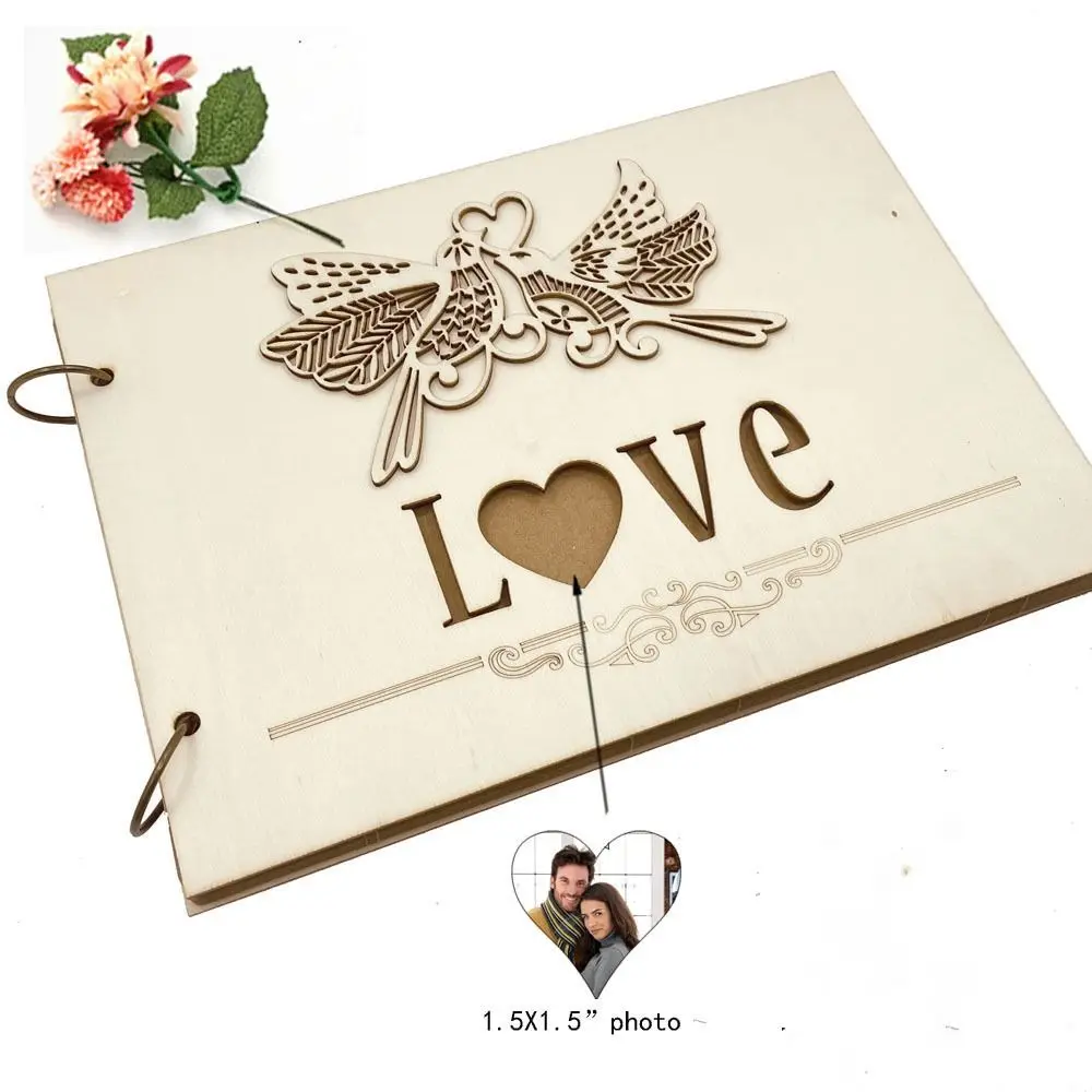 Elegant Wood Wedding Guest Book Natural Colour 27*19 CM Guest Registration Book Golden Wedding Sign-in Book Wedding Party