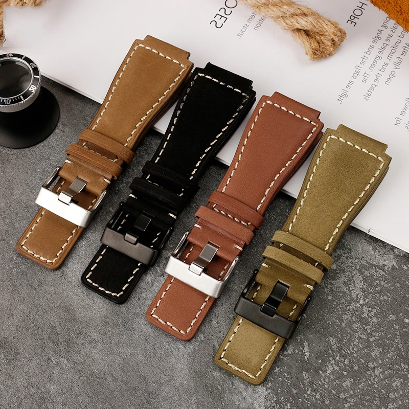 Men\'s Genuine Leather Watch Strap for BELL&ROSS BR01 BR03  Watchband BELL ROSS BR01BR03  Watch Band  24mm