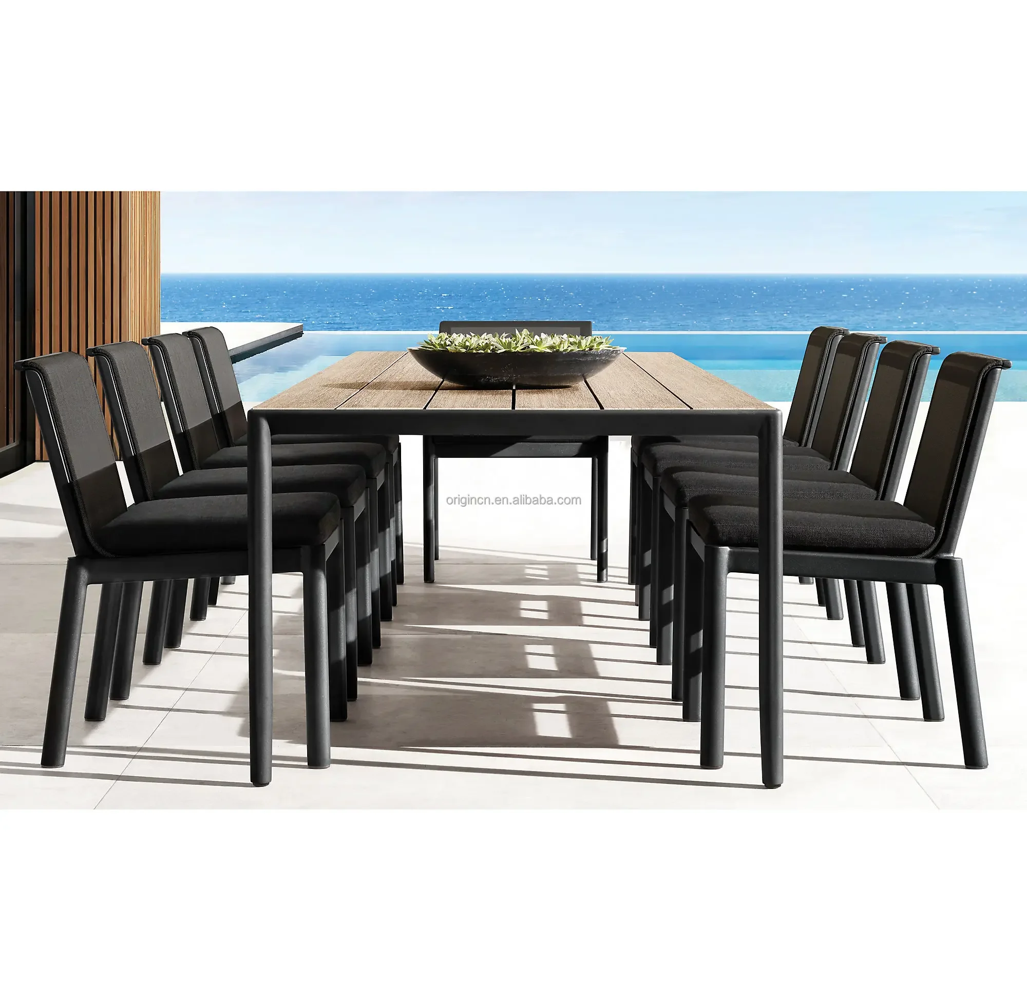 

Handcrafted Aluminium Dining Table Mesh Seats Chairs Outdoor Patio Furniture Set