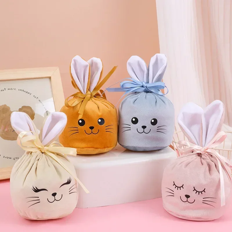 2025 Easter Bunny Gifts Bags Cute Rabbit Ear Drawstring Bag Easter Theme Package Gift Bags Happy Easter Day Party Candy Bags