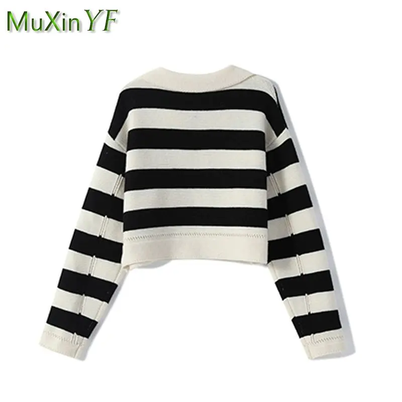 Fall Suit Women 2022 New Striped Knit Sweater Top + Versatile Midi Skirt Two Piece Korean Elegant Casual Pullover Dress Set