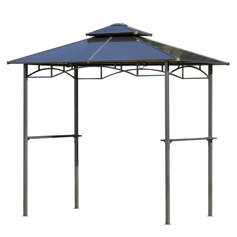 

[Free Shipping] 2.4 X 1.5 m - Grill Cover Steakhouse 2 Side Stands, Grill Canopy Aluminum Metal Black Polycarbonate Roof