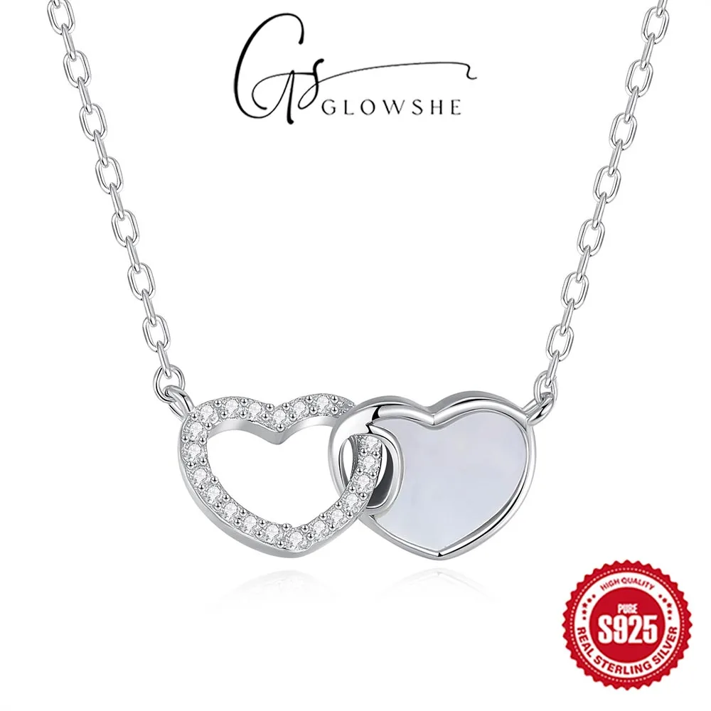 

Glowshe 925 Sterling Silver Zircon Shell Double Heart Pendant Necklace 2025 New Design Fine Jewelry Women's High Quality Gift
