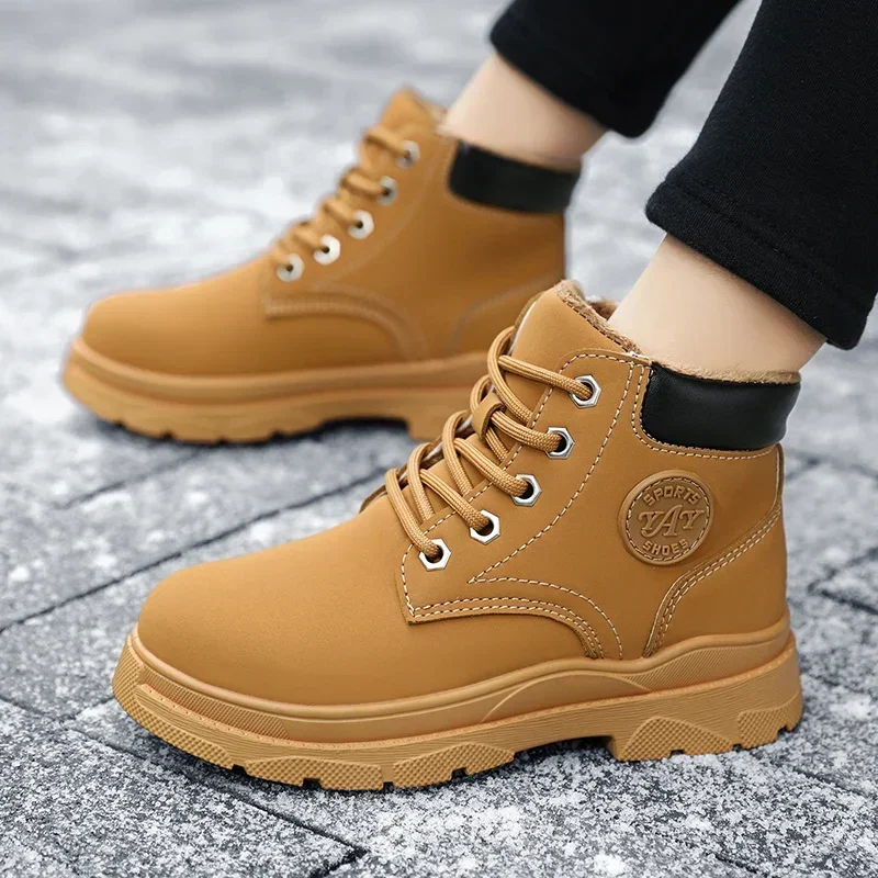 Inverno crianças botas de neve marca crianças meninos meninas unisex crianças moda tornozelo botas de pelúcia quente rendas sapato casual botas de borracha