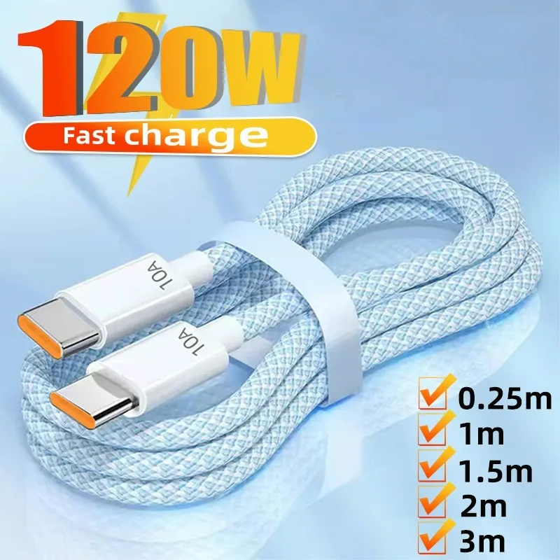 10A 120w Super Fast Charging Data Cable Dual Type C High Speed Data Transfer Charge Line for IPhone16 Huawei Samsung Xiaomi Oppo