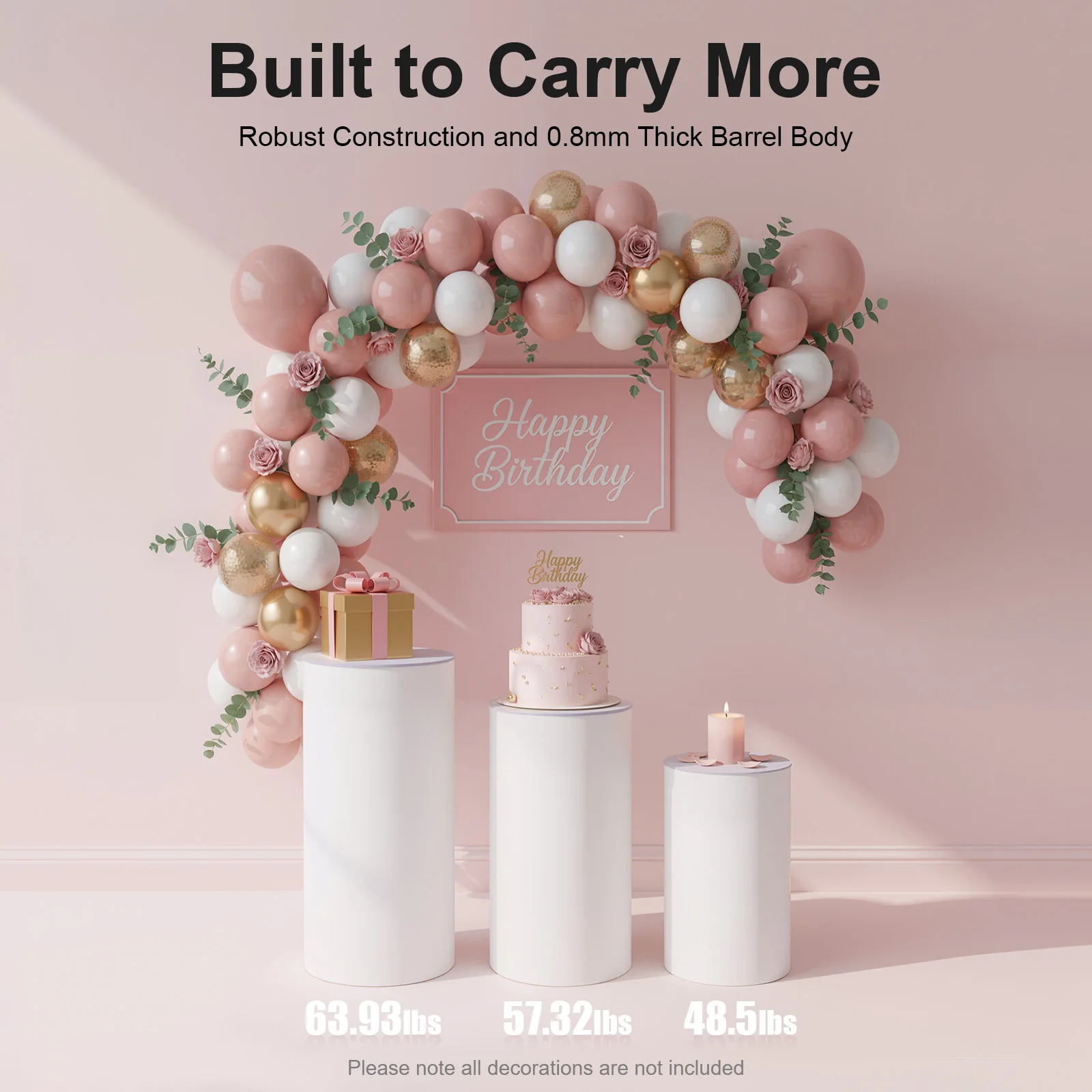 

3PCS Cylinder Pedestal Stand White PVC Cylindrical Dessert Display Stand Cake Cylinderr Ornament Base Birthday Art Decor