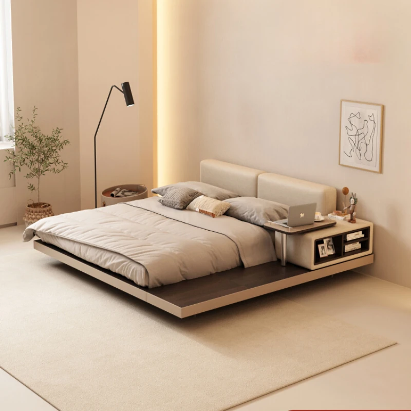 

Simple modern suspended bed master bedroom double technology fabric cream wind multifunctional storage