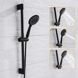 Pommeau de douche à main ABS noir, 3 fonctions, ensemble de pulvérisateur de pluie haute pression, barre marketmurale avec crochet et support rapide