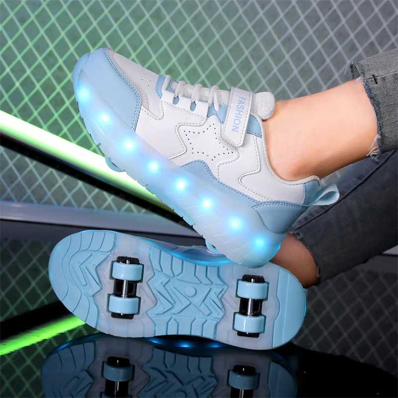 Kid Led Sneakers USB Charging Luminous Shoes Outdoor Sport Roller Skates Children Four Wheels Boys Girls Casual Shoes Glowing