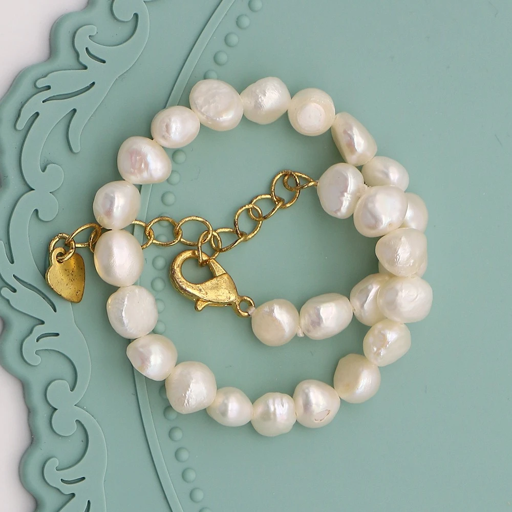 

Irregular Natural Freshwater Pearl Beaded Bracelet With Golden Lobster Clasp and Adjustable O-chain Accessory Jewelry Gift
