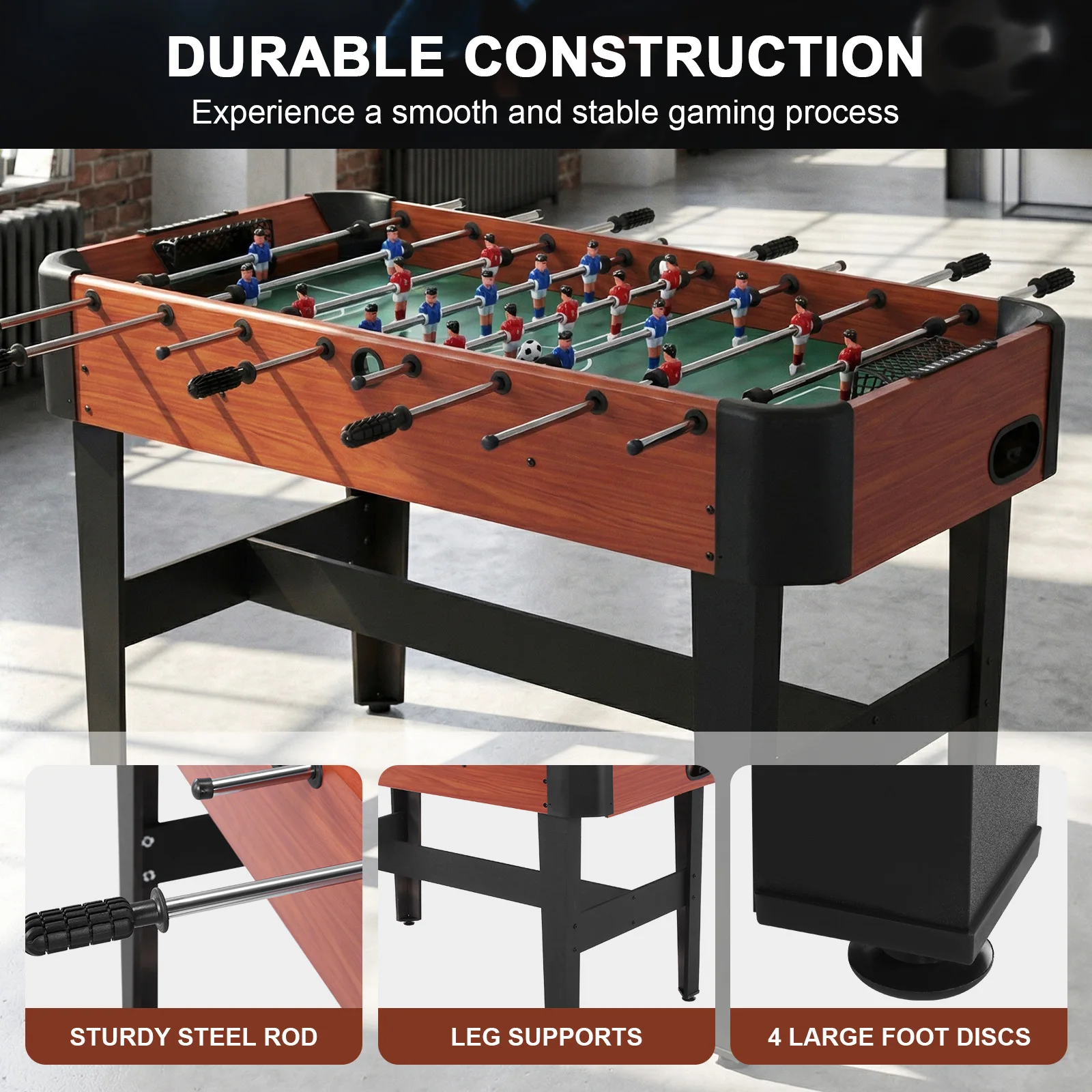 

47 Inch Arcade Table Soccer with Score Keeper Indoor Foos Ball Table with Counterbalanced & Uniformed Men for Adults & Families