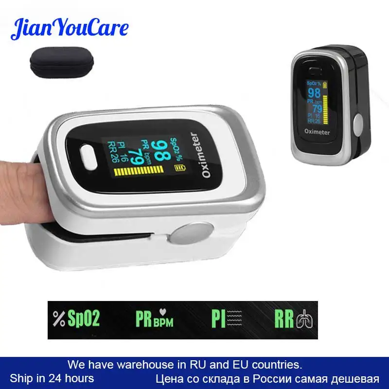 Finger Pulse Fingertip Oled Oximeter SPO2 PR PI RR Blood Oxygen With Respiratory Rate Oximetro De Pulsioximetro Dedo with case