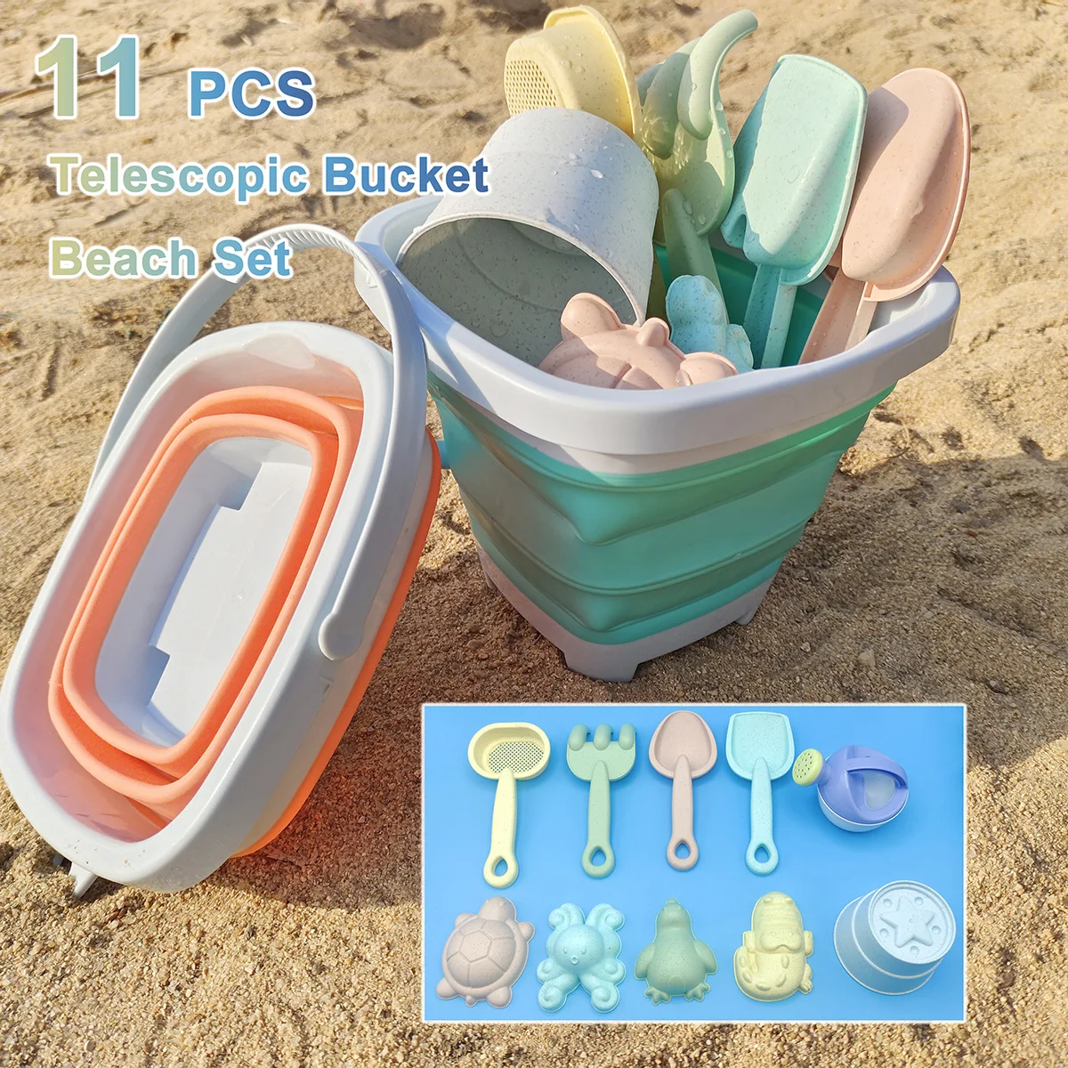 

Beach Toys for Kids Sand Toys Set for Toddlers Sandbox Toys with Collapsible Bucket Shovel Rake Set Sand Molds Summer Outdoor