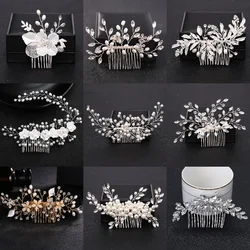 Trendy Tiara Pearl Hair Comb Flower Bridal Hairpins Rhinestone Hair Jewelry Wedding Hair Accessories Marriage Headdress bijoux