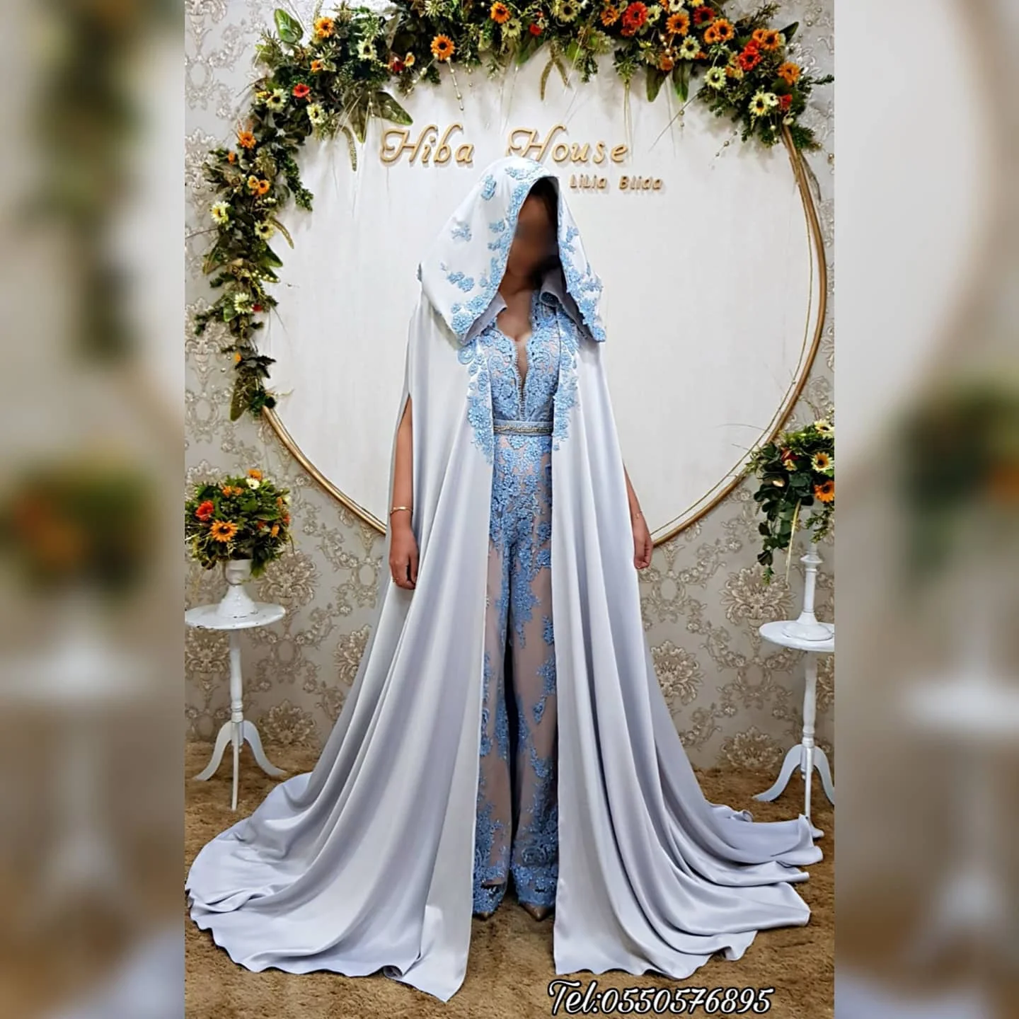 Karakou-Robes de Rhen dentelle bleu ciel, combinaison avec poignées, train amovible, tenue préliminaire, manteau Caftanalgerien, robe de soirée, pantalon, 2022