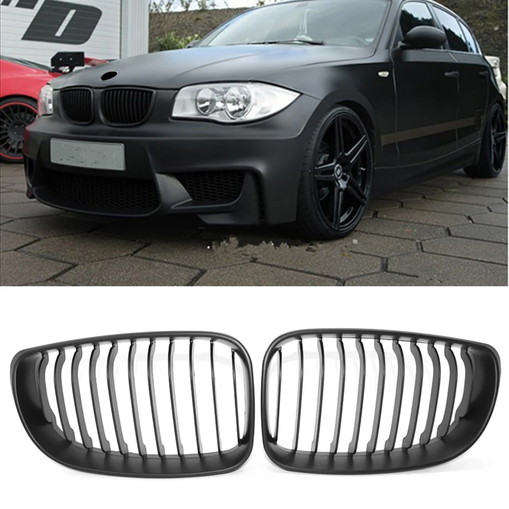 For BMW E87 E81 E82 E88 1Series 118i 128i 2007-2013 Car Front Kidney Bumper Grill Mesh Grille Matte Black ABS Plastic