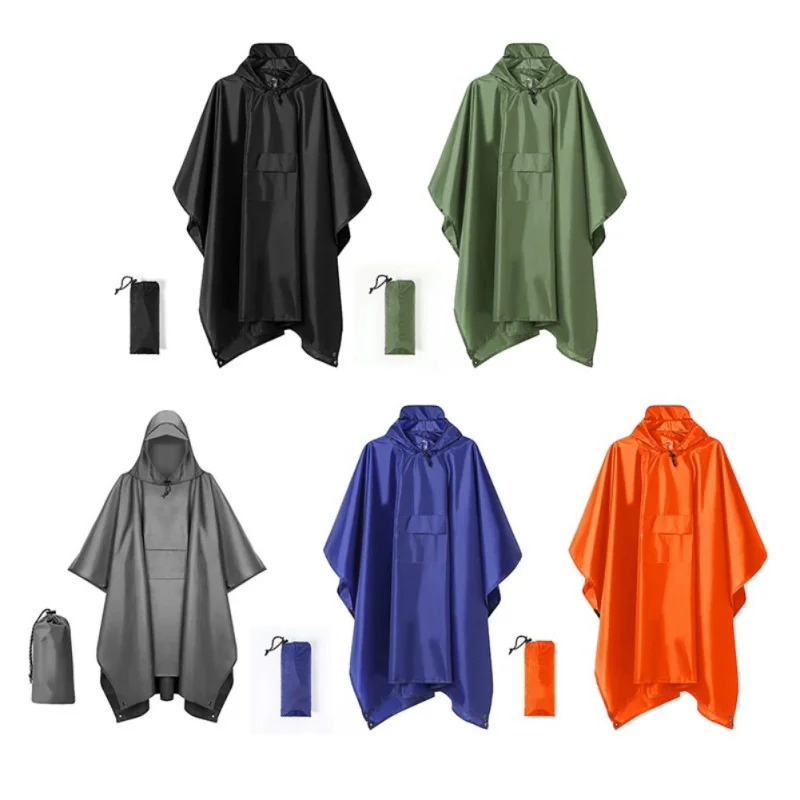 3-in-1 Portable Adult Outdoor Raincoat Hooded Sleeve Waterproof Rain Poncho Motorcycle Rain Cover Camping Hiking Travel Rainwear